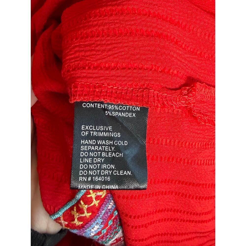 Calessa Embroidered Floral 3/4 Sleeve V-Neck Tunic Blouse Red Women's Size PXL - Picture 7 of 9